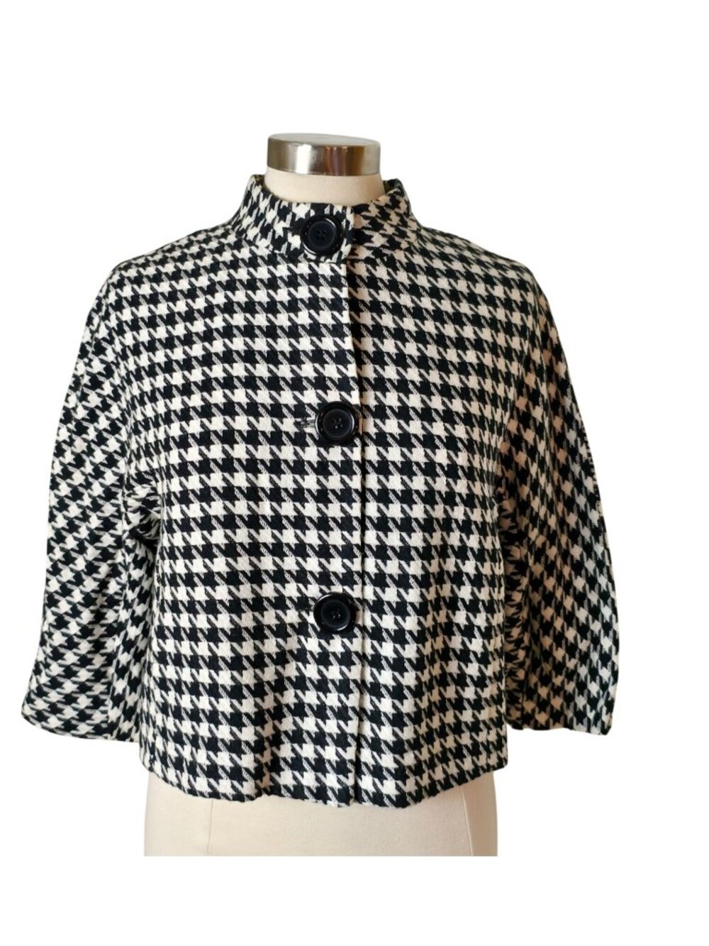 Courtenay Womens 12 Cropped Jacket Blazer Textured Tweed Houndstooth Woven Chic